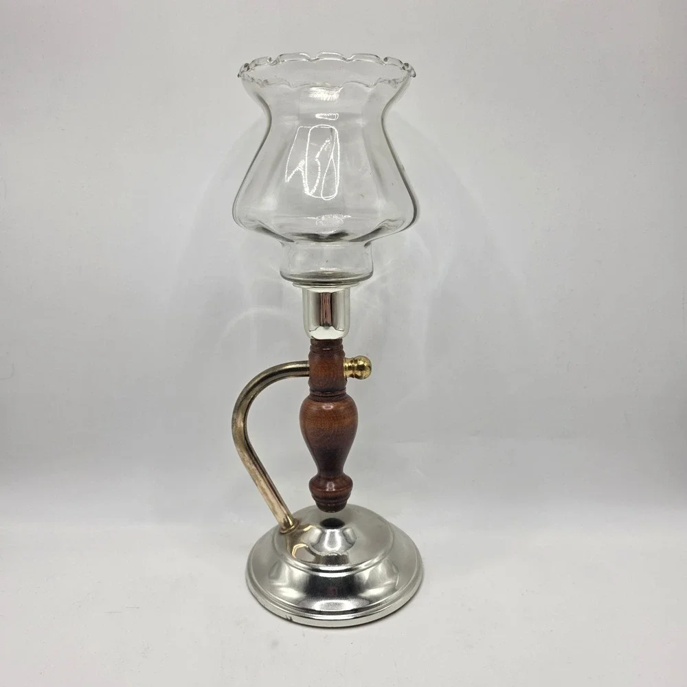 Home Interiors Vintage Wall Hurricane Candle Holder Sconce Wood Brass Glass USA